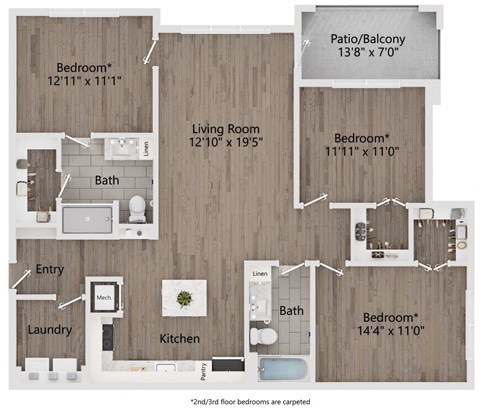 zip floor plan  2 bedroom with 2 baths  1195 square feet
